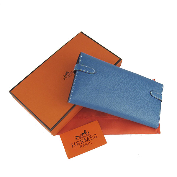 High Quality Hermes Kelly Long Clutch Bag Blue H009 Replica